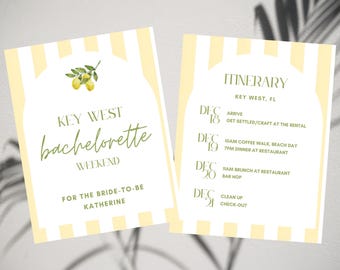 Lemon Bachelorette Itinerary Template: Key West Trip (Canva, 5x7 Printable)