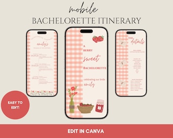 Cottage/Berry-Sweet Bachelorette Mobile Itinerary Template - Canva Digital Download - Red