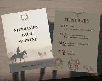 Western Bachelorette Itinerary 5x7 Template: Country Design (Digital Download)