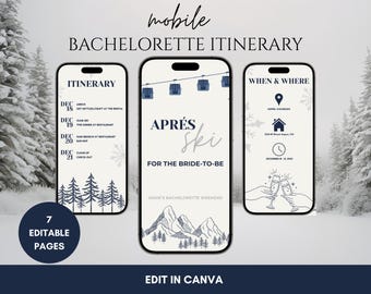 Winter Aprés Ski Bachelorette Mobile Itinerary Template: Light Theme (Canva Digital Download)