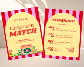 Retro Bachelorette Itinerary Template: Found Her Match Chicago (Canva Editable)