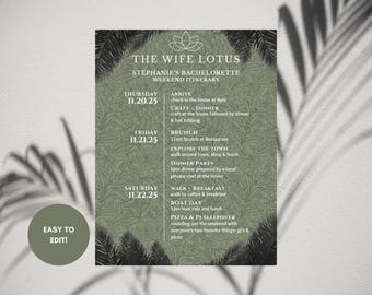 Tropical Bachelorette Itinerary Template: Wife Lotus Design (Digital Download)