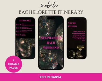 City/Disco Ball Bachelorette Mobile Itinerary Template: Pink Theme (Canva Digital Download)