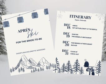 Aprés Ski Bachelorette Itinerary 5x7 Editable Template: Winter Design (Digital Download)