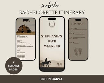 Western Bachelorette Mobile Itinerary Template: Country Design (Canva Digital Download)