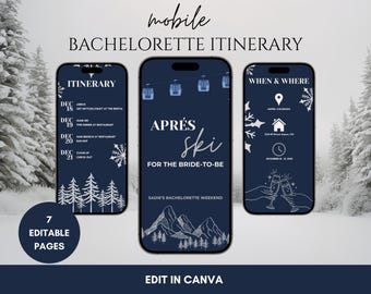 Winter Aprés Ski Bachelorette Mobile Itinerary Template: Dark Theme (Canva Digital Download)