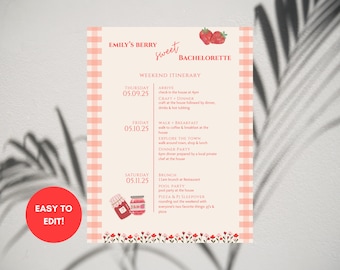 Cottage/A Berry Sweet Bachelorette Itinerary Template (Digital Download)