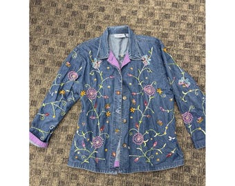 Vintage Jane Ashley Perlen besticktes Jeanshemd XL aus 100% Baumwolle