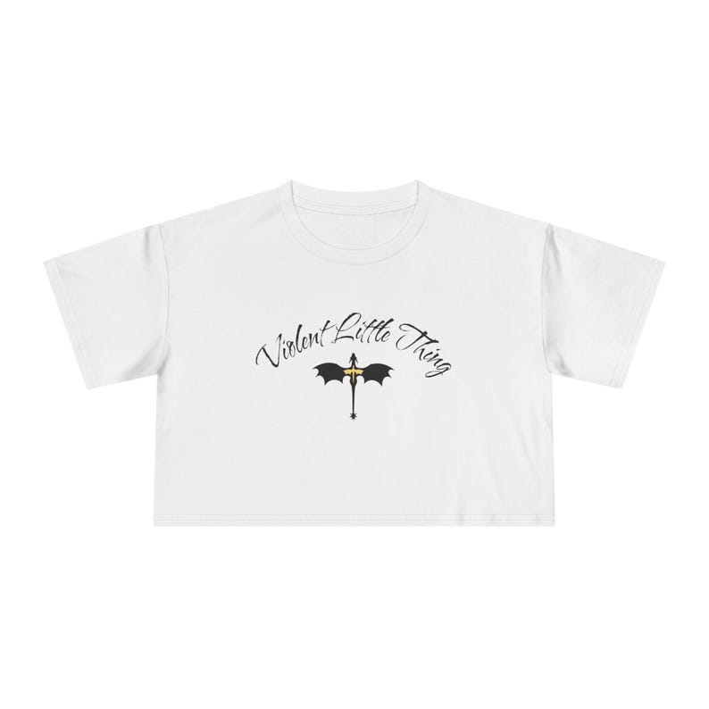 Fourth Wing T-Shirt, Violent Little Thing Crop Top, Bookish Cropped Tee, Dragon Rider Apparel, Xaden and Violet Merch, Trendy Booktok Shirt image 2