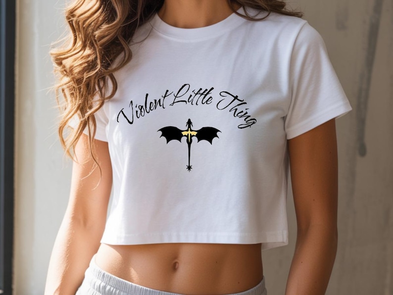 Fourth Wing T-Shirt, Violent Little Thing Crop Top, Bookish Cropped Tee, Dragon Rider Apparel, Xaden and Violet Merch, Trendy Booktok Shirt image 1
