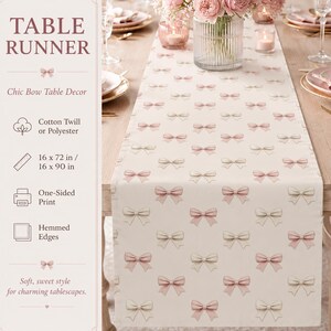Coquette Bow Table Runner: Neutral Pink Ribbon Kitchen Decor