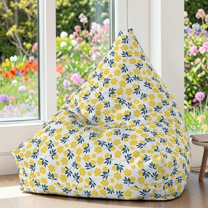 Funda para sillón puf con estampado floral de flores amarillas, poliéster, dos tamaños