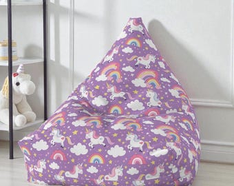 Funda para puf / Unicornios y arcoíris / Decoración para habitación infantil