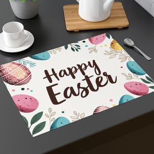 Happy Easter Placemat with Colorful Eggs Spring Table Decor