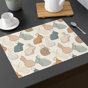 Easter Bunny Placemat Neutral Rabbit Pattern Table Mat Spring Table Decor