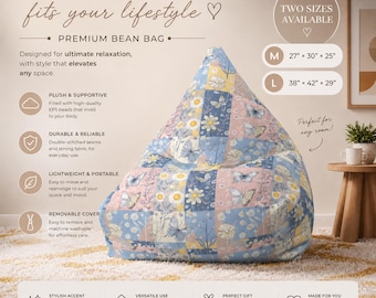 Bean Bag Chair Cover | Soft Pastel Patchwork Design | Cozy Decorative Seating