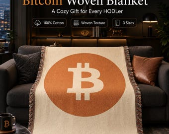 Bitcoin Woven Blanket, Crypto Investor Gift, BTC Home Decor, HODLer Gift