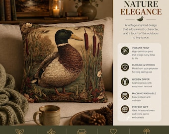 Vintage Mallard Duck Pillow Cover Rustic Cottagecore Decor