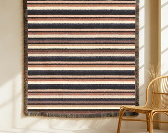 Woven Throw Blanket | Striped Pattern Design | Modern Cotton Sofa and Bed Blanket
