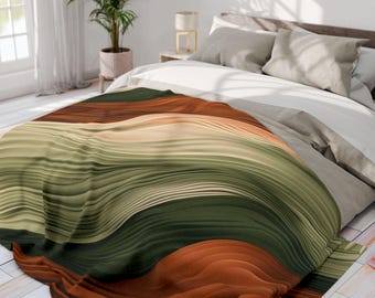 Arctic fleecedeken | Golfpatroon salie terracotta | Modern abstract gezellig plaid