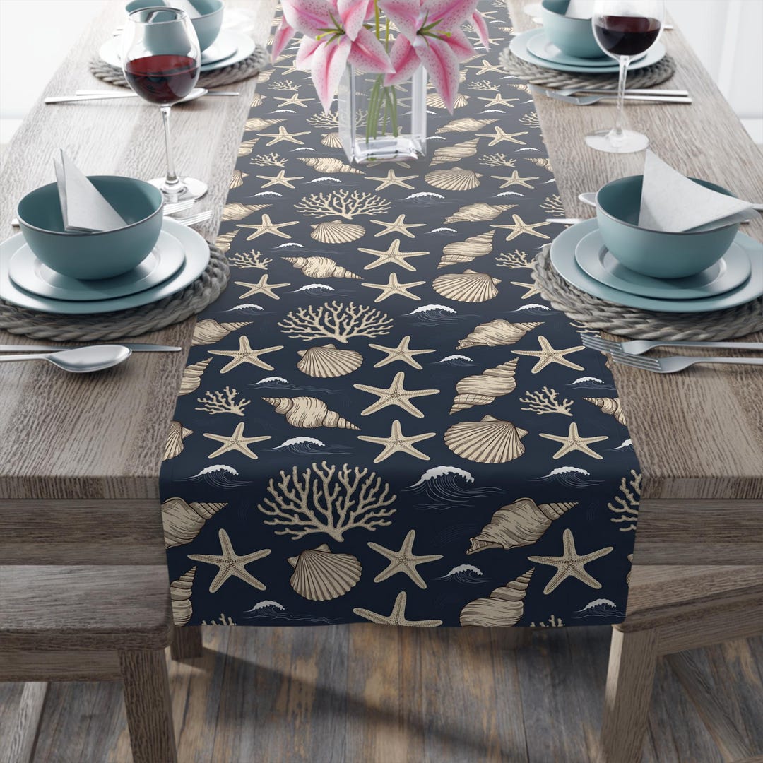 Runner Seashell Coastal Seashell Table Runner Nautical Beach Kitchen Decor - Etsy