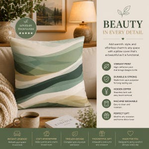 Abstract Green Wave Pillow Cover Sage Green Neutral Home Decor