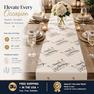 Personalized Birthday Table Runner Custom Name Party Table Decor