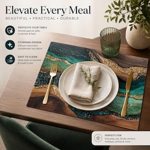 Emerald River Placemat, Resin Art Table Mat, Luxury Wood Decor