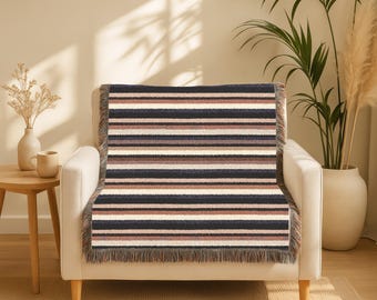 Gewebte Tagesdecke | Gestreiftes Muster | Moderne Baumwolldecke für Sofa und Bett