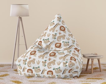 Kids Bean Bag Chair Cover Safari Animals Pattern Polyester Two Sizes