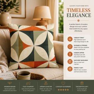 Mid Century Modern Geometric Pillow Cover in Retro Orange and Olive Tones