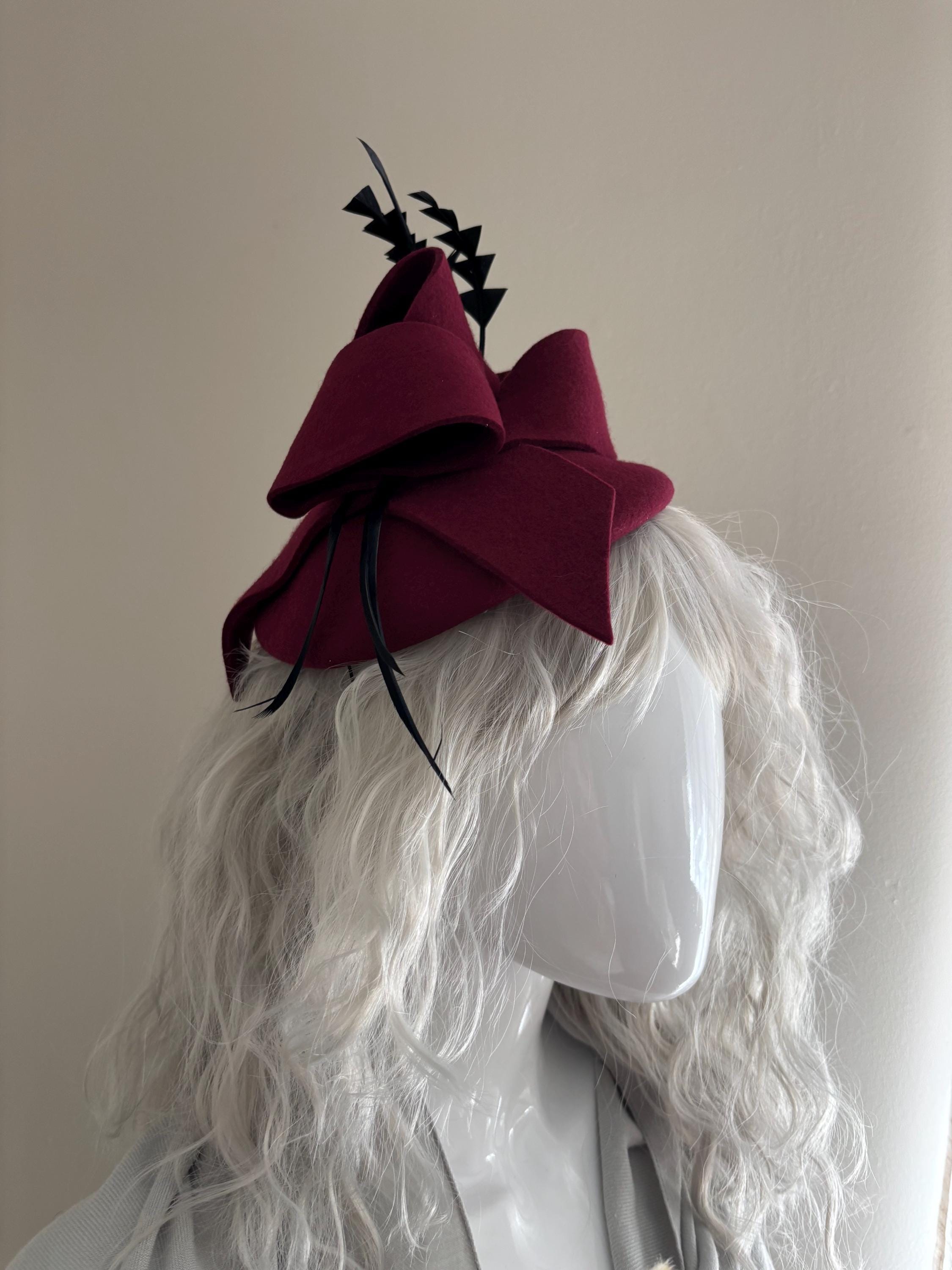 Burgundy Pillbox Hat - Etsy