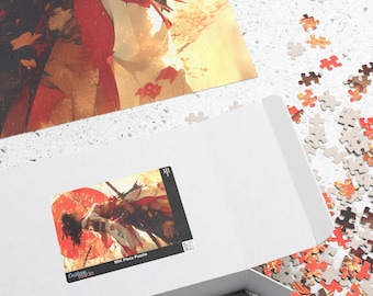 Japanese Samurai Warrior Jigsaw Puzzle for Adults, Moon Moonlight Anime Art Puzzle, Unique Gift for Gamers, 500 1000 Piece Fantasy Wall Art