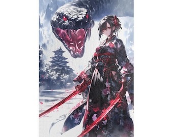 Japanese Samurai Warrior Jigsaw Puzzle for Adults, Moon Moonlight Anime Art Puzzle, Unique Gift for Gamers, 500 1000 Piece Fantasy Wall Art