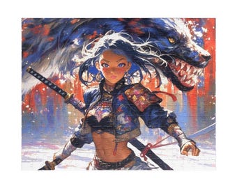 Japanese Samurai Warrior Jigsaw Puzzle for Adults, Moon Moonlight Anime Art Puzzle, Unique Gift for Gamers, 500 1000 Piece Fantasy Wall Art