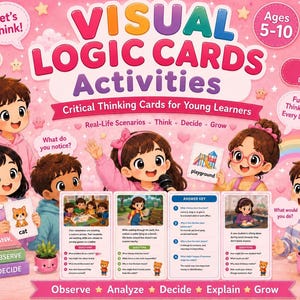 Tarjetas de lógica visual para niños / Pensamiento crítico, resolución de problemas, actividades de aprendizaje socioemocional (descarga en PDF)