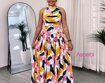 Pink Orange Maxi Dress | African Dress for Women, Wedding Guest, Party Wear