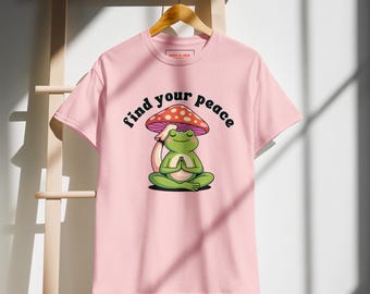 Koszulka z medytującą żabą, grafika Cottagecore Mushroom, prezent na poprawę zdrowia psychicznego