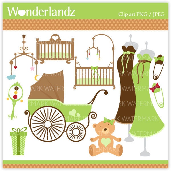 ZA14 Lime Green Baby Shower - digital clip art - baby, shower, girls,boys, mom to be, pregnancy, teddy bear, nursery, stroller, cribs