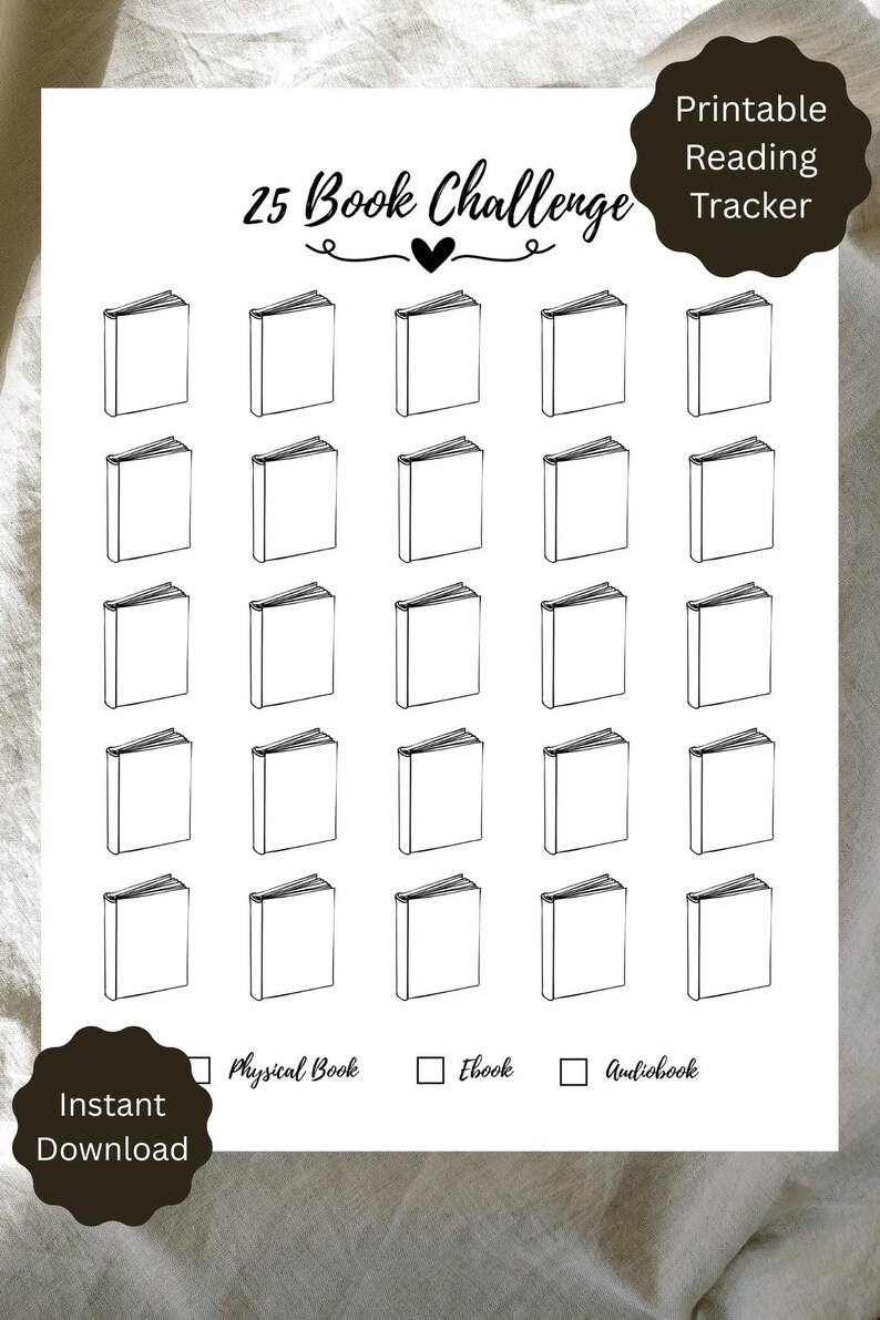 25 Book Challenge Printable - Aesthetic Bookshelf Reading Tracker ...