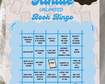Tablero de bingo de Kindle Unlimited - Reto de lectura digital para amantes de los libros - Bingo de tropos románticos - Rastreador de libros pendientes estético Descarga instantánea en PDF