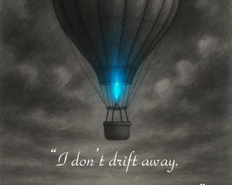 Heissluftballon Kunst • Blaues Glühen Surreal druckbar • Graustufen Digitaler Download - LESEN SIE BESCHREIBUNG