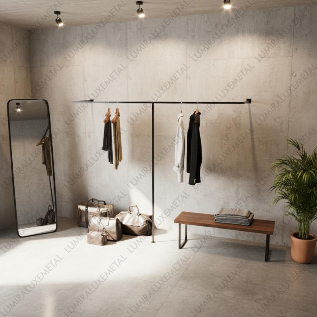 Ceiling Metal Clothes Rail – Minimalist Steel Hanging Wardrobe Rack - Etsy
