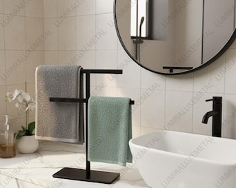 Freestanding Metal Towel Holder, Modern Bathroom Hand Towel Rack
