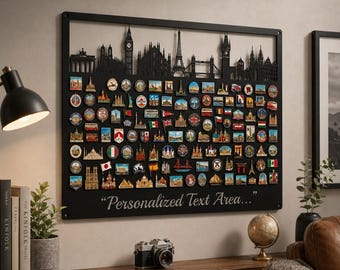 Personalisierte Europäische Skyline Magnet-Anzeigetafel | Metall Souvenir Halter Home Decor
