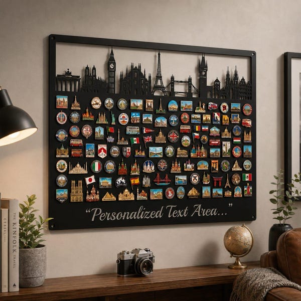 Personalized European Skyline Magnet Display Board | Metal Souvenir Holder Home Decor