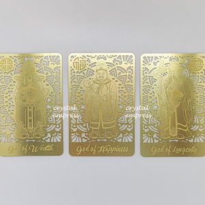 Feng Shui - Carte en or « Fuk Luk Sau » des dieux trois étoiles pour attirer la santé, la richesse et le bonheur