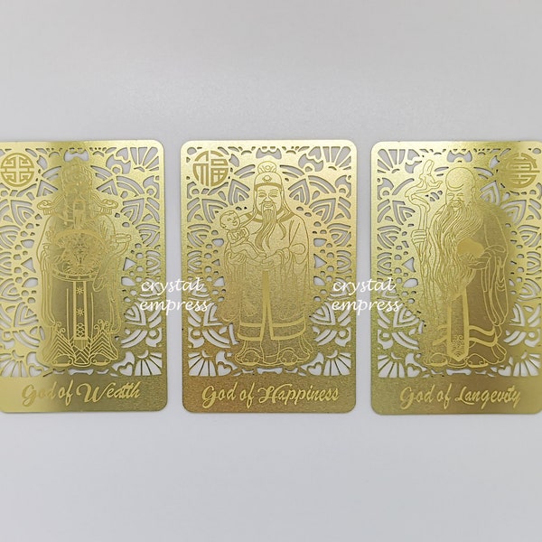 Feng Shui - “Fuk Luk Sau” Three Star Gods Gold Card to Attract Health, Wealth and Happiness