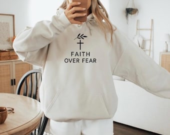 Faith Over Fear cross and olive branch Hoodie | Christian inspirational sweatshirt