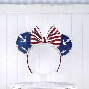 Anchors Away | Nautical Mouse Ears I Patriotic Red White Blue Disney I Cruise Ears I Handmade Preppy Anchor Headband